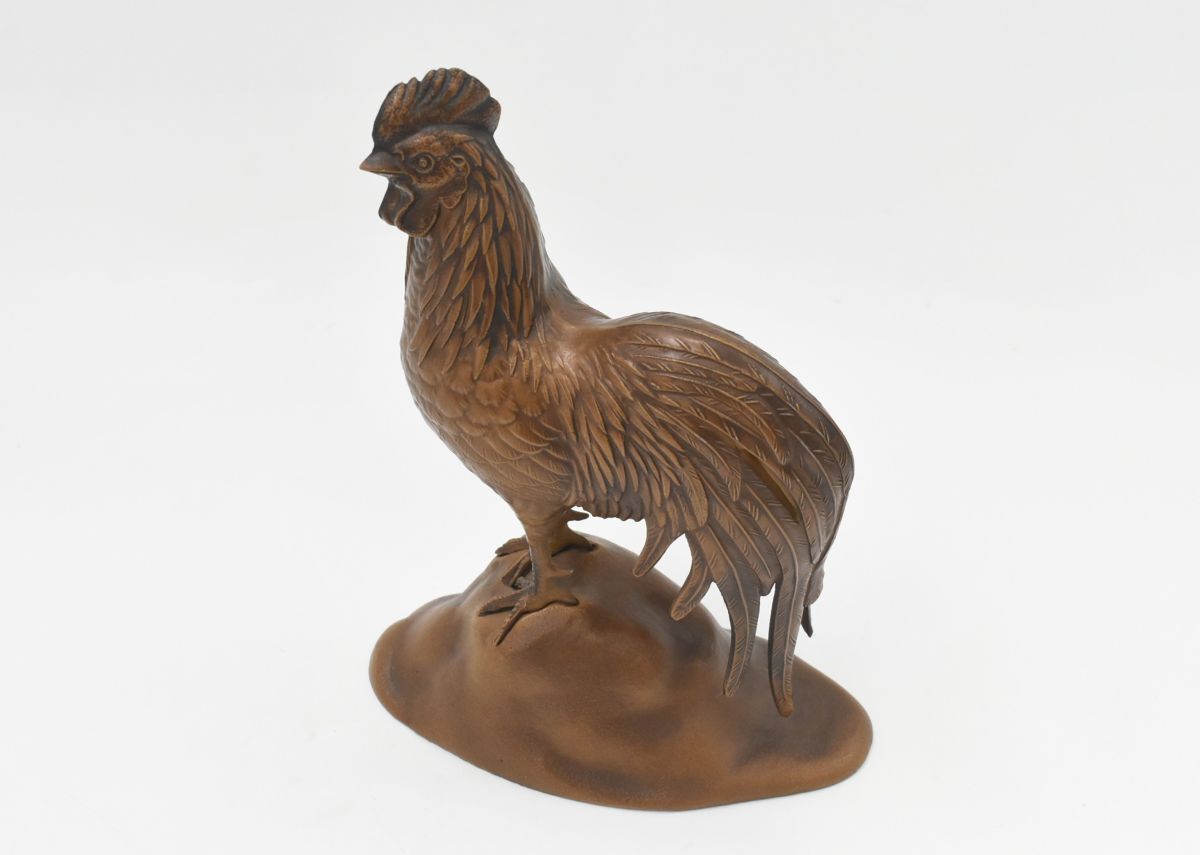 (1297M 1126H3) 1円~ 孫七作 金属製 オナガドリ 置物 酉 鶏 雄鶏 干支 オブジェ インテリア 開運 招運 縁起物拍卖