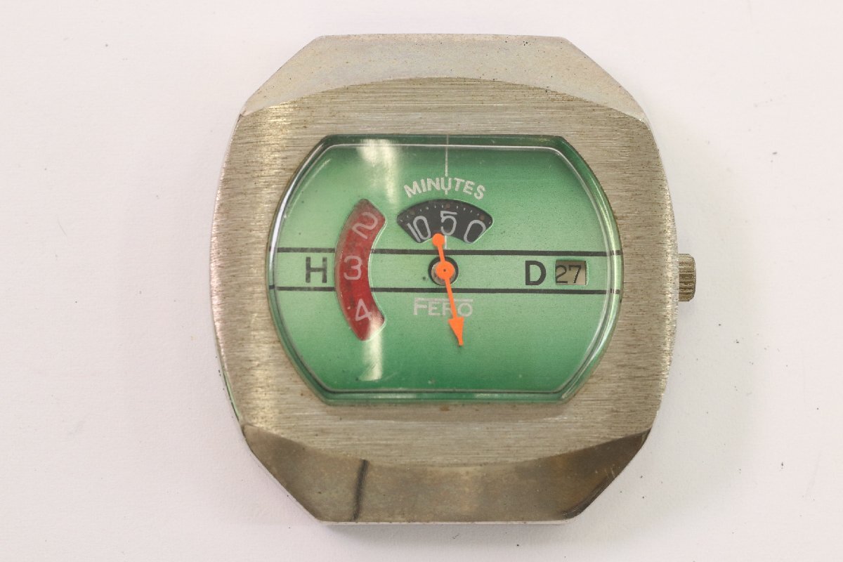 FERO フェロー メカデジ クォーツ デイト シルバーカラー 緑文字盤 メンズ 腕時計 フェイスのみ アンティーク 3824-HA拍卖