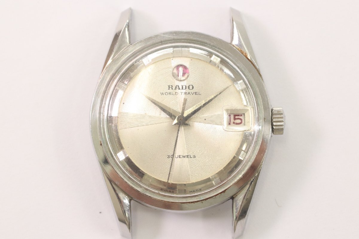 RADO ラドー WORLD TRAVEL ワールドトラベル 343942 自動巻き デイト シルバーカラー 腕時計 アンティーク フェイスのみ 稼働品 3946-HA拍卖