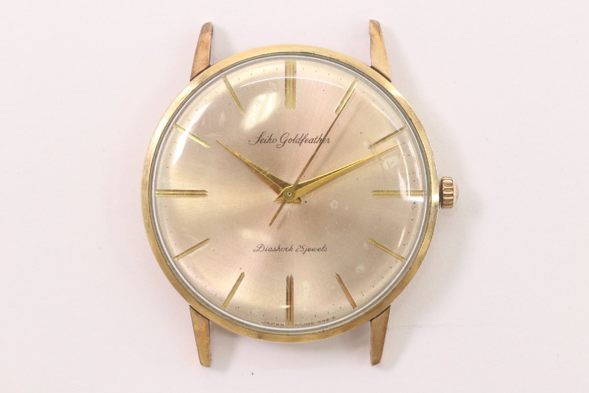 Seiko Goldfeather セイコー ゴールドフェザー J15002E 25石 14KGF 金張り 手巻き 腕時計 アンティーク フェイスのみ 稼働品 3492-HA拍卖