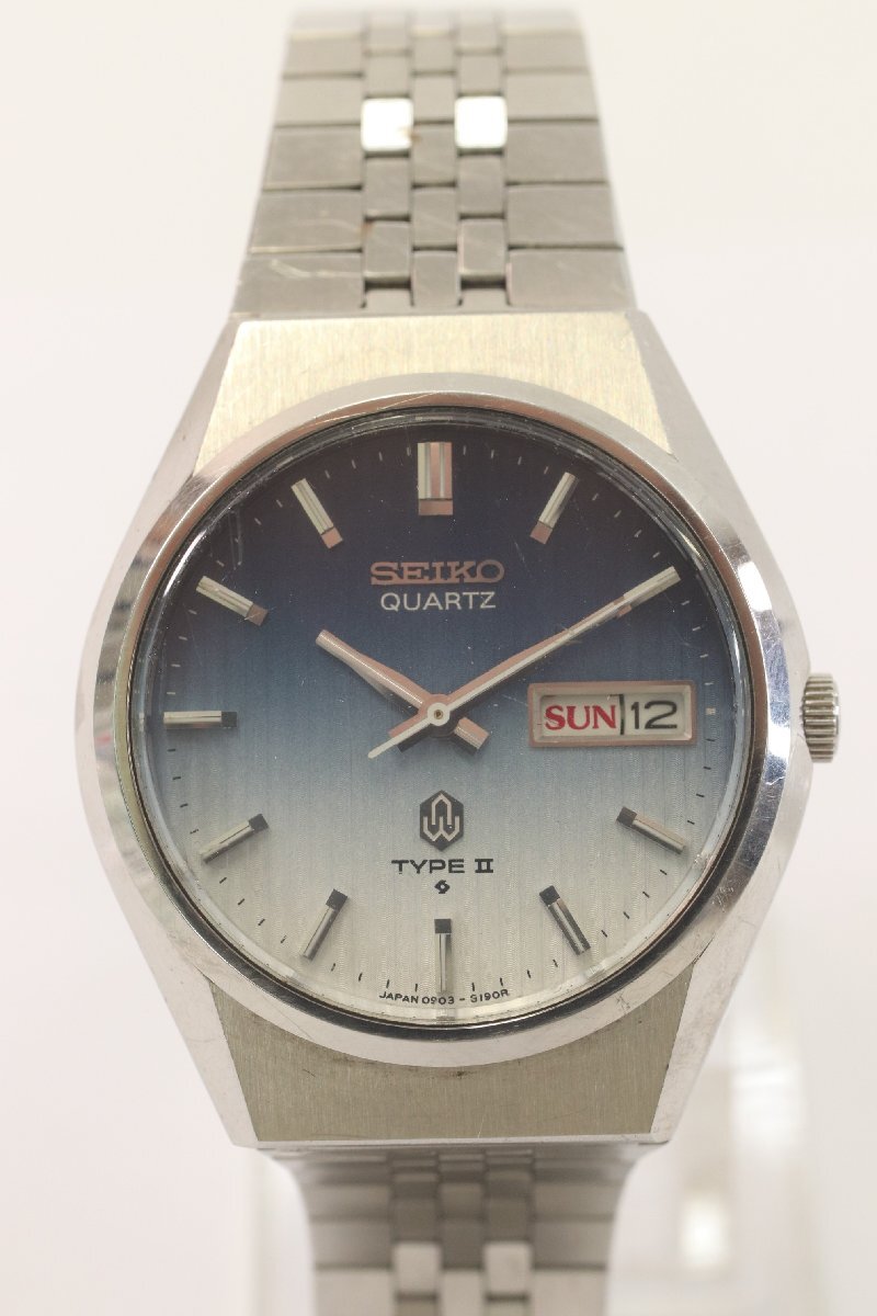 SEIKO セイコー TYPEⅡ タイプ2 0903-8120 クォーツ デイデイト メンズ 腕時計 青文字盤 カットガラス カレンダージャンク 3839-HA拍卖