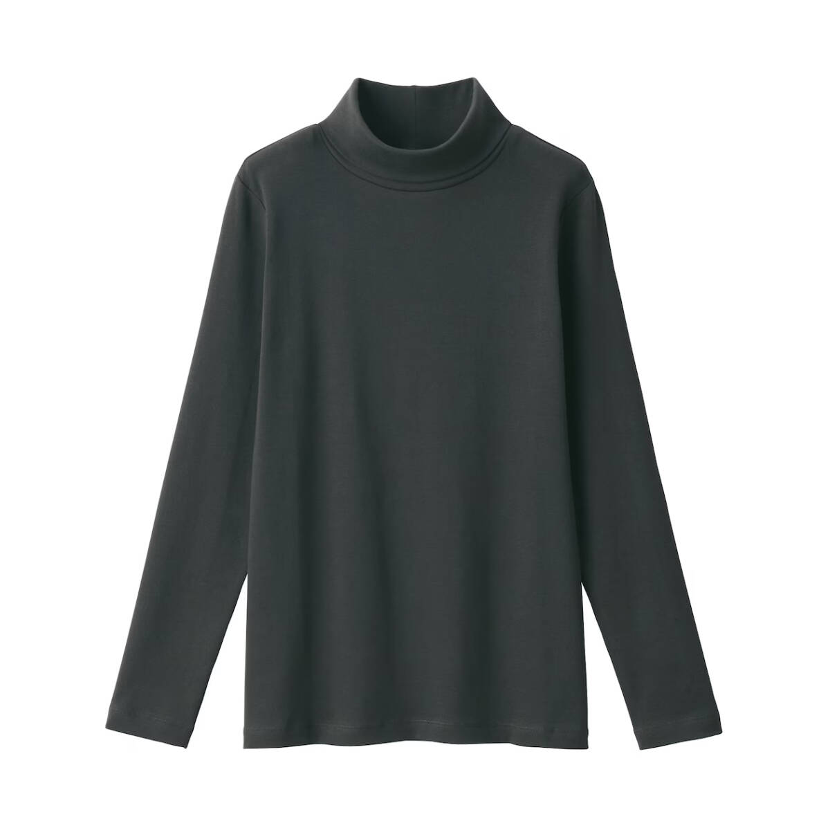 ◆MUJI 無印良品 ストレッチ フライス編み タートルネック 長袖 Tシャツ L チャコールグレー 2024 オーガニックコットン 洗濯済み 匿名発送拍卖