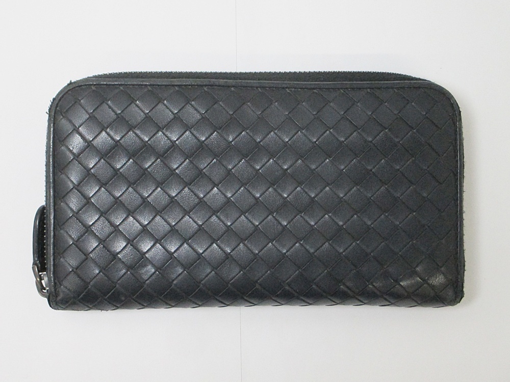 B25-2580 BOTTEGA VENETA ボッテガヴェネタ イントレチャート ラウンドファスナー長財布 ブラック メンズ ロングウォレット 箱付き拍卖