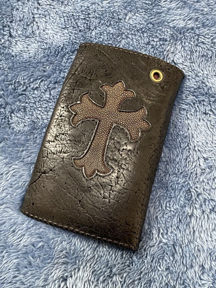 VAN AMBURG LEATHERS ヴァンアンバーグレザーズ ラージバイカーウォレット/ブラックヒポw/クロスインレイ (ガボール/クロムハーツ/BWL)拍卖