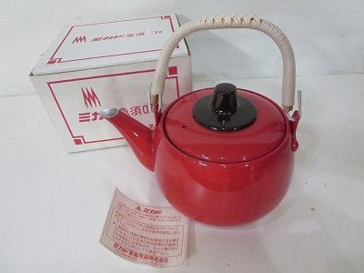 ミカド 急須 0.7L 700mL レッド 赤 つる手急須 茶こし付 レトロ 昭和レトロ レトロポップ 茶器 インテリア 和食器 /未使用品拍卖
