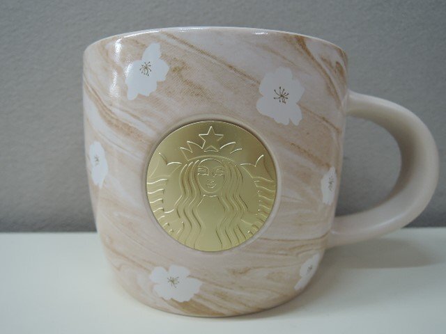 STARBUCKS スターバックス 桜 さくら 2025 マグカップ マグメダル マーブル ピンクベージュ 約φ9.6×8.3cm 355ml 本体のみ/中古美品拍卖
