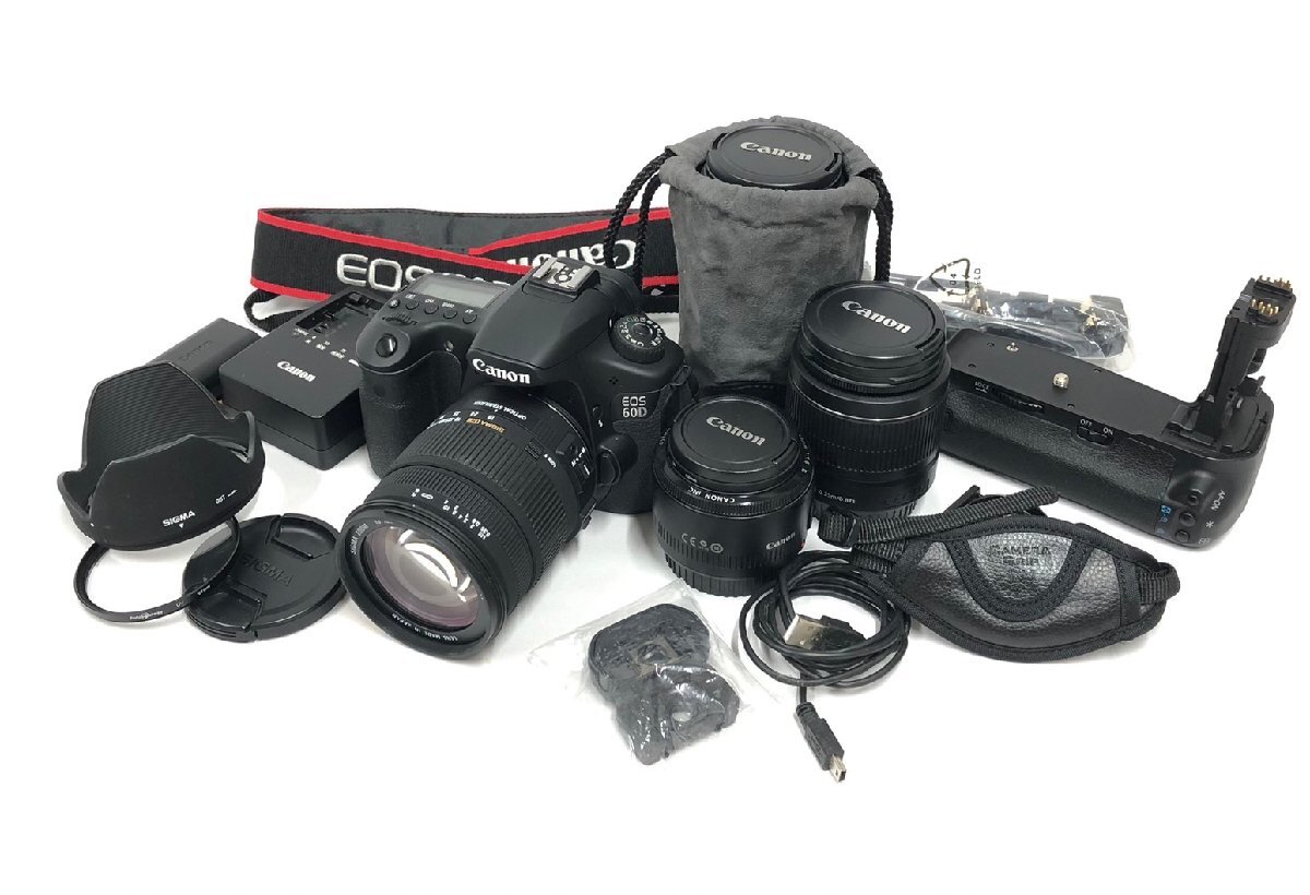 ▽▼【割と美品】カメラ Canon EOS 60D キャノン レンズ4点 Canon SIGMA 色々おまとめ バッテリーグリップ 通電・シャッターOK▼▽拍卖