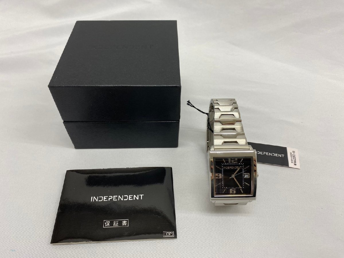 ◇◇ ほぼ未使用 保管品 稼働品 CITIZEN インデペンデント BQ1-115-51 スクエア型 クォーツ 3針 デイト 文字盤ブラック 保証書 箱有 ◇◇拍卖