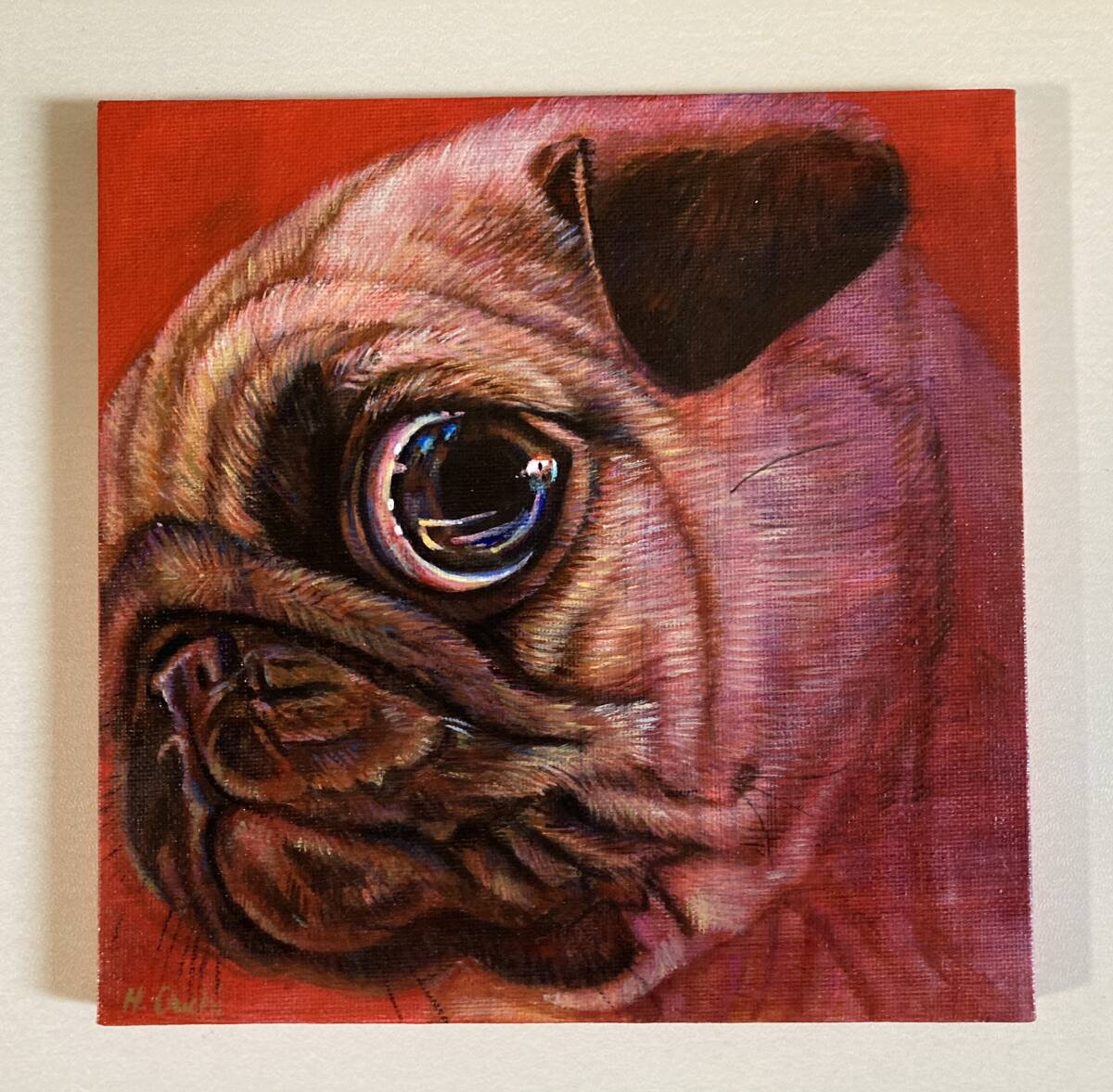 犬の絵 いぬのイラスト アクリル画 真作 923 パグ拍卖