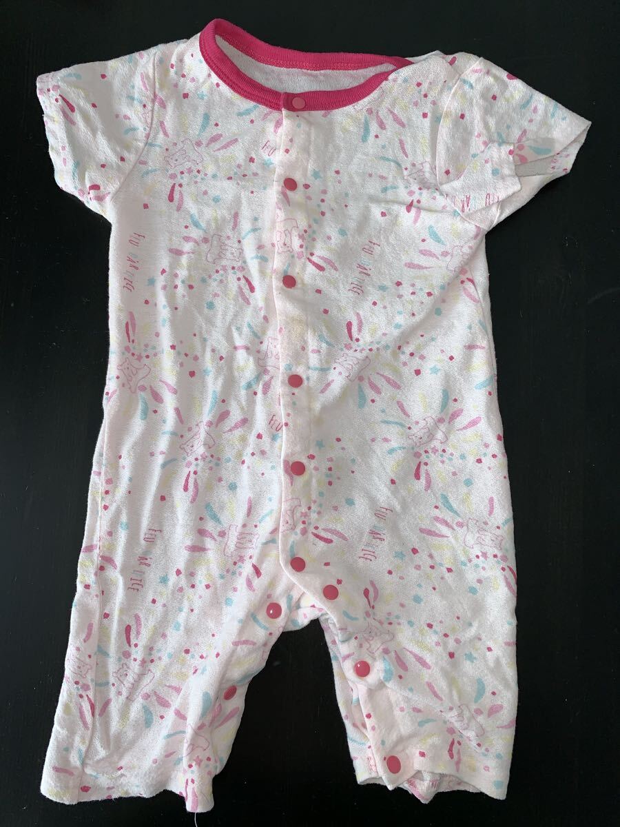 ベビーロンパース 半袖 ピンク うさぎ柄 80cm拍卖