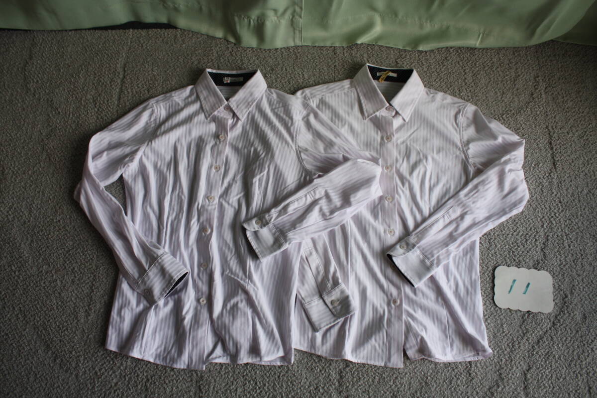 OLさん向き Rizal薄ピンクストライプ長袖ブラウス 11号 2着拍卖