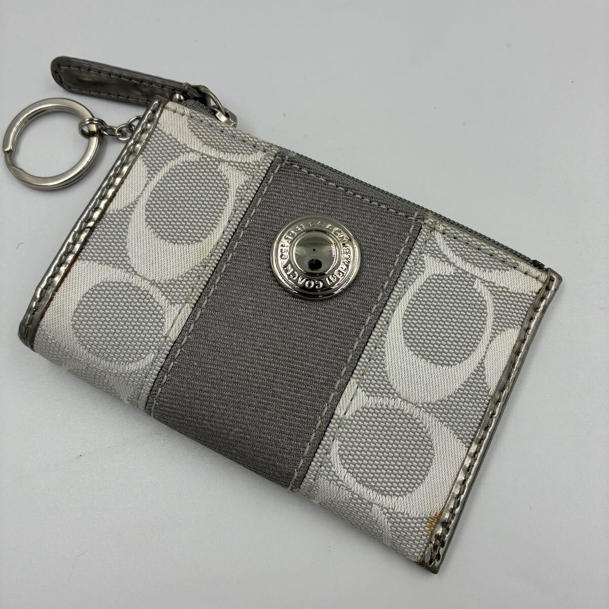 1円■良品■コーチ 小銭入れ コインケース 財布 キャンバス シグネチャー シルバー COACH拍卖