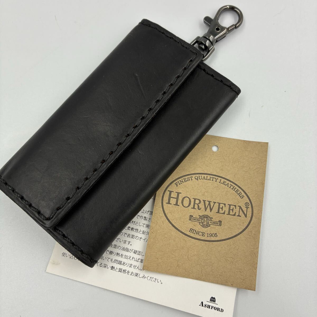 1円■良品■ASHFORD キーケース 4連 ホーウィン社製 牛革 ブラック 黒 メンズ拍卖