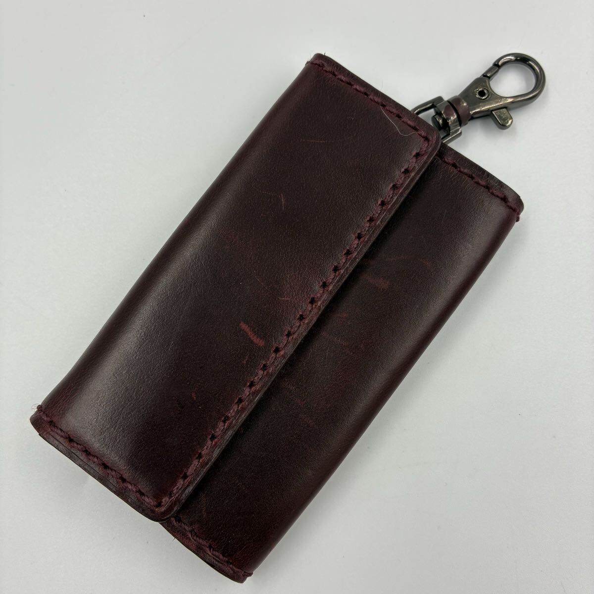 1円■良品■ASHFORD キーケース 4連 ホーウィン社製 牛革 ワイン メンズ拍卖