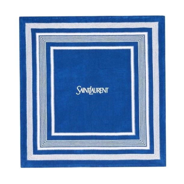 新品 SAINT LAURENT サンローラン BEACH TOWEL SQUARED ロゴ ビーチタオル 802295 YCL36 CAPRI BLUE 大判サイズ バスタオル 定価44,000円拍卖