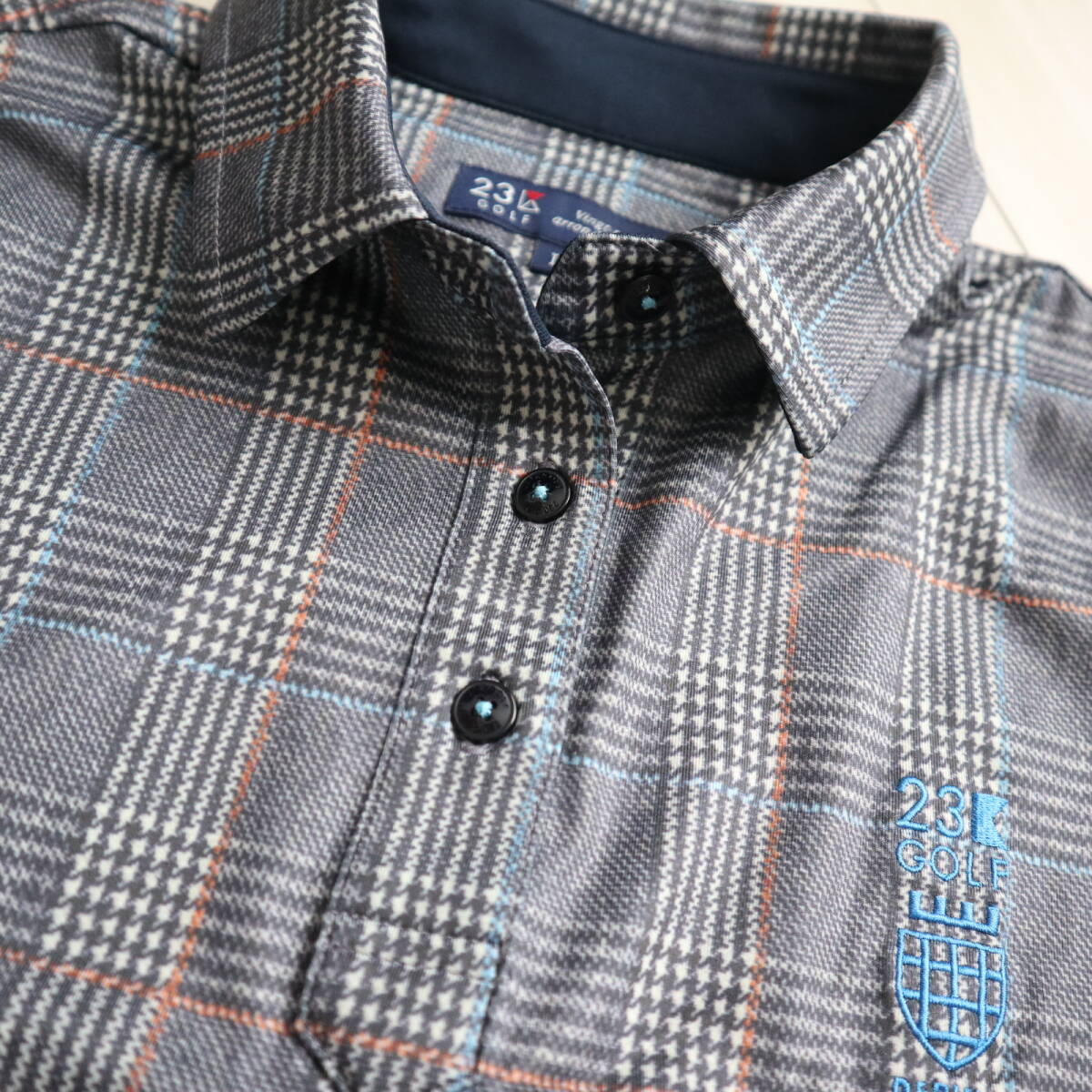 美品!2024秋冬モデル・定価19910円【吸水速乾/UVカット】★23区GOLF グレンチェックプリント・長袖シャツ/レディース/サイズⅠ(M)拍卖