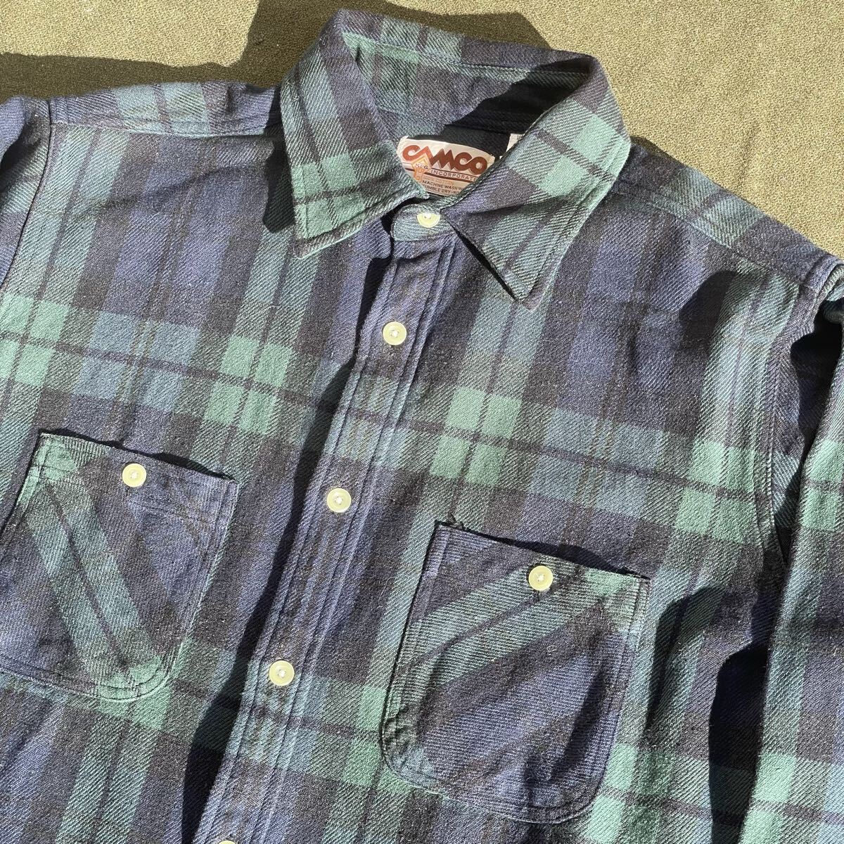CAMCO カムコ ヘビーネル フランネルシャツ ネルシャツ 長袖シャツ チェック ヴィンテージ ヘビーウェイト ブラックウォッチ 紺 緑 XL拍卖