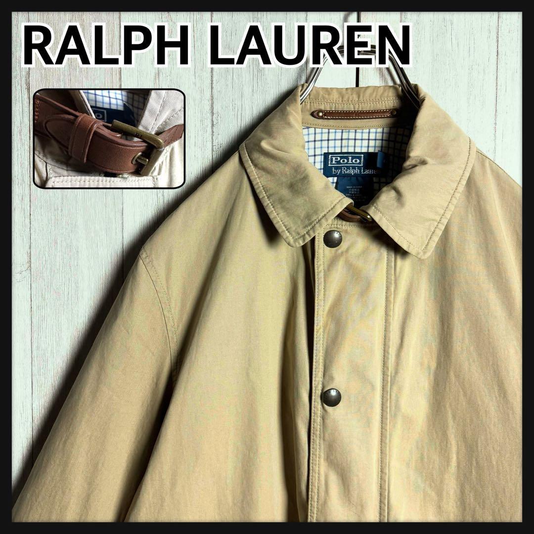 【希少・美品】Polo by Ralph Lauren ラルフローレン レザーチンストラップ付 ハンティングジャケット ブルゾン カバーオール ベージュ S拍卖