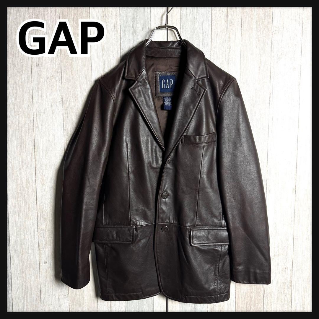 【90sヴィンテージ・美品】OLD GAP オールドギャップ カウハイド レザージャケット テーラードジャケット ダークブラウン 茶 実寸M相当拍卖