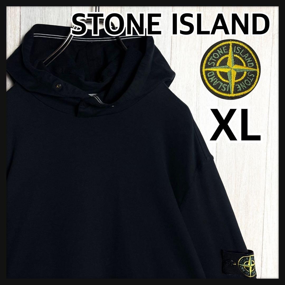 【人気デザイン・XL・美品】イタリア製 STONE ISLAND ストーンアイランド 刺繍ワッペンロゴ フーディー スウェット パーカー ブラック・黒拍卖