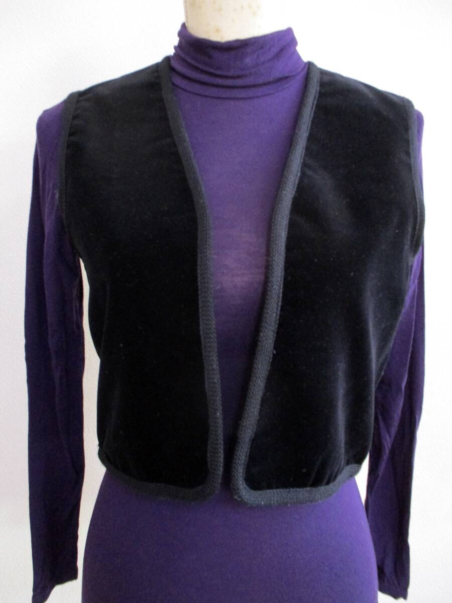 971【送料無料】MADEMOISELLE ROPE マドモアゼル ロペ レディース ベロアトッパージレ ベスト 7-9 S~M ブラック パイピング 綿100%拍卖