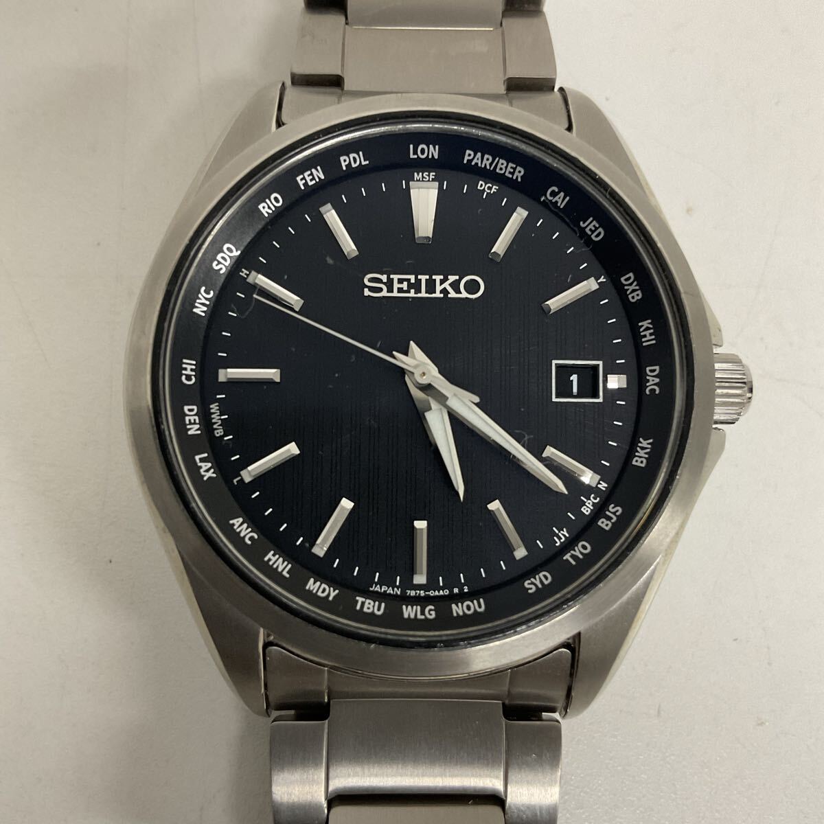 営KZ930-60◆ SEIKO セイコー ソーラー 7B75-0AA0 ブラック文字盤 チタン 腕時計【現状品】拍卖