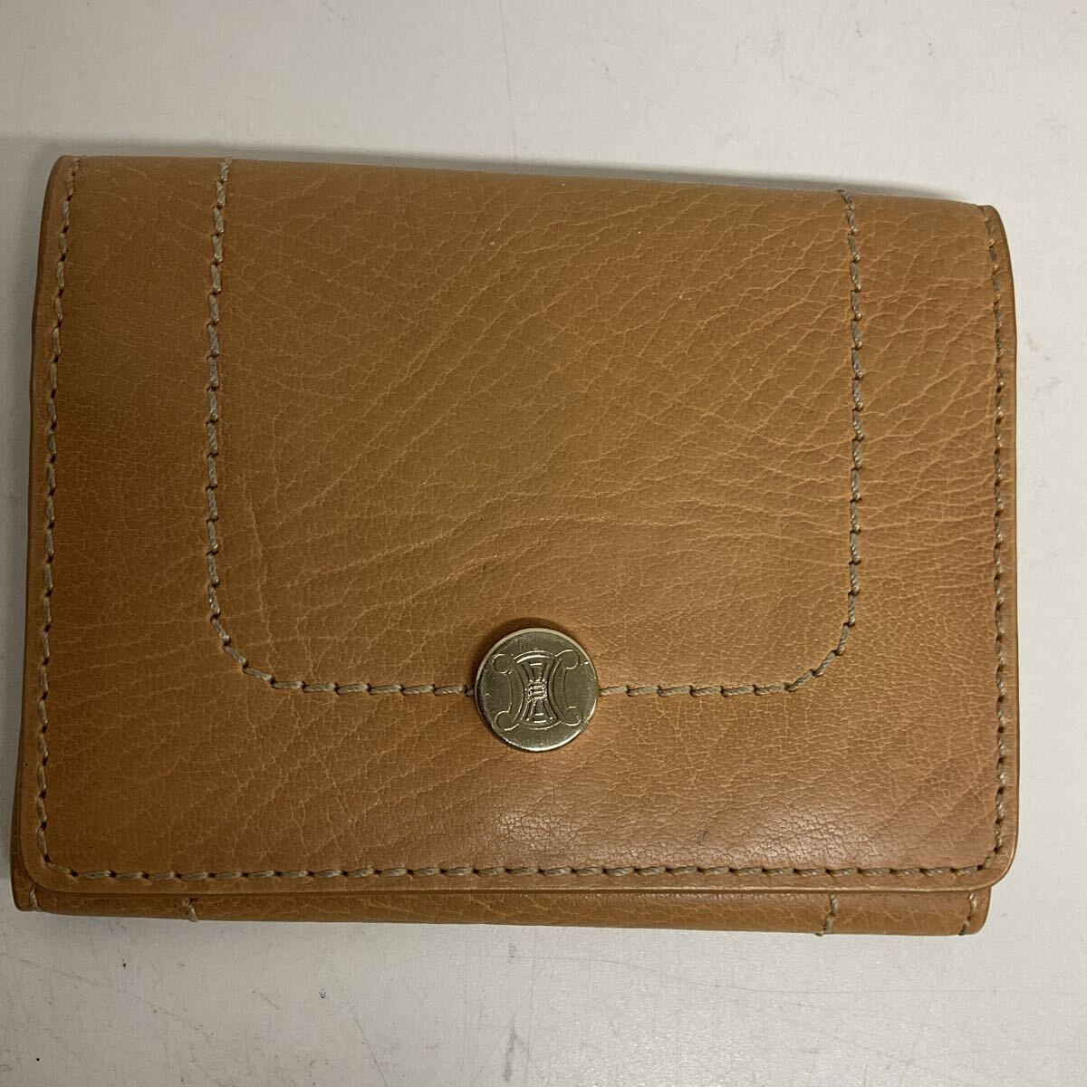 営TN073-60◆ CELINE セリーヌ PP-ST-0057 マカダムボタン レザー ブラウン系 カードケース 名刺入れ拍卖