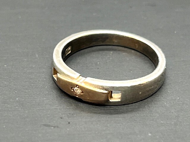 プラチナ50/シルバー950/K18 ダイヤ0.01ct リング 指輪 11号 3.1g拍卖