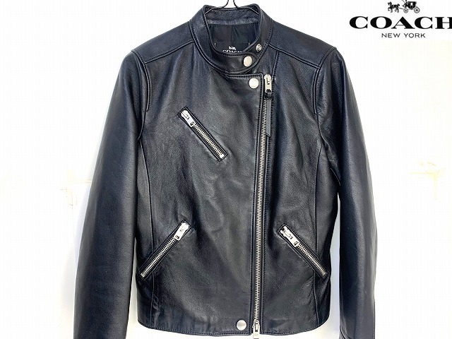 1円 スタート!極美品★ コーチ レディース COACH アップタウン レザー ジャケット ライダース ブラック 33830拍卖