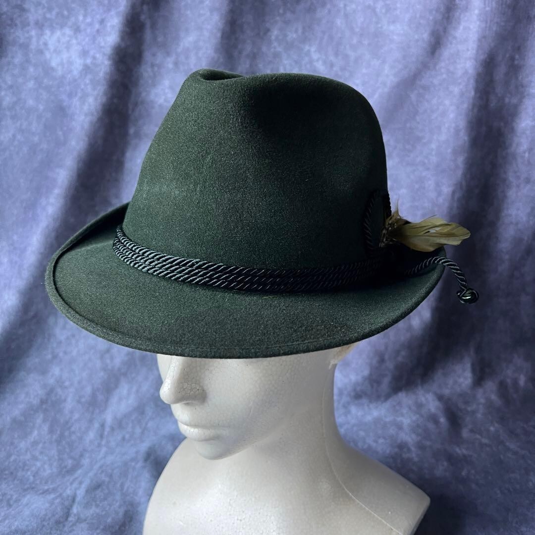 【STETSON】ステットソン フェドラハット 中折れ帽 羽根飾り付き ダークグリーン 高級フェルト素材 メンズ クラシック 上品拍卖
