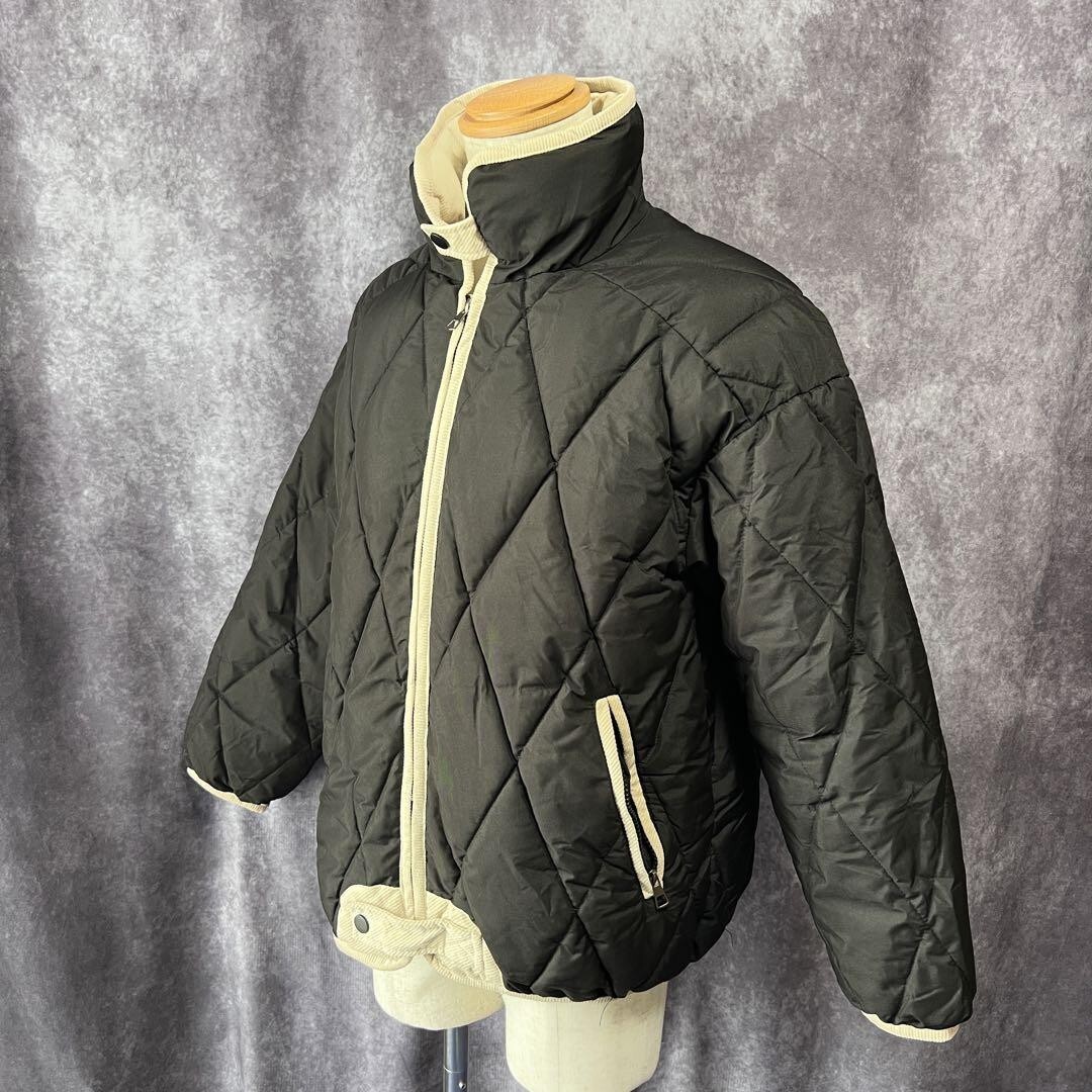 【美品】キルティングジャケット ブラック×ベージュ 中綿入り スタンドカラー ユニセックス 防寒 アウター 秋冬拍卖