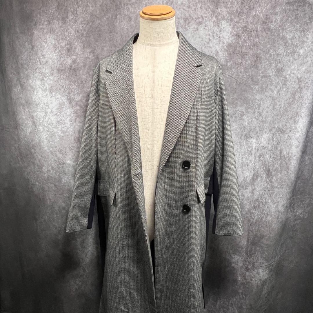 【美品】ノーブランド チェスターコート グレンチェック ダブルボタン グレー メンズ アウター ロングジャケット 秋冬拍卖