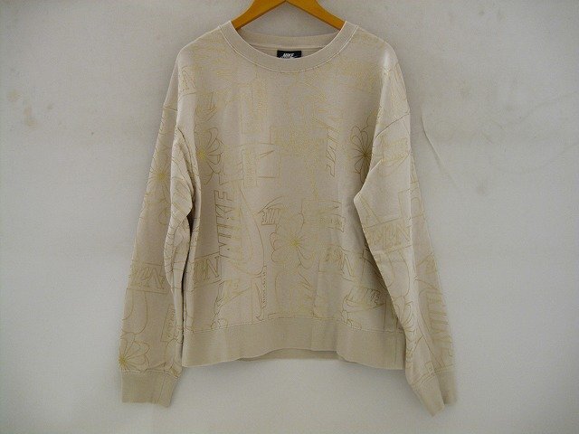 NIKE / ナイキ ウィメンズ アイコンクラッシュ CZ1869-104 裏起毛 スエット トレーナー 総柄 レディース サイズ : L ベージュ拍卖