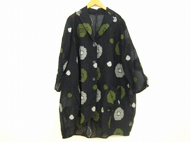 t.b マツオインターナショナル シルク混ロング丈ジャケット 透け感 シースルー 和柄デザイン レディース サイズ : 38 ブラック拍卖