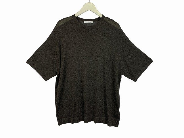 Whim Gazette / ウィム ガゼット ラメニットTEE 半袖ニットTシャツ シアー感 オーバーシルエット サイズ : F(フリー) ブラウン拍卖