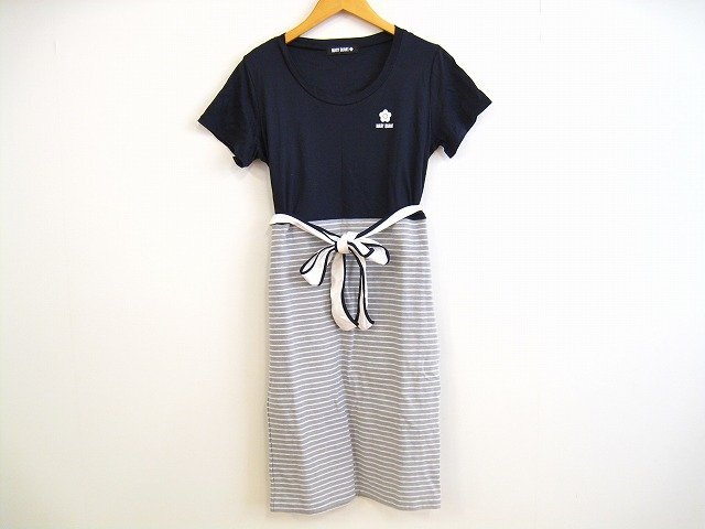 MARY QUANT / マリークヮント デザイン切替ワンピース ボーダー 半袖 ワンポイントロゴ レディース サイズ : M ワンピース ネイビー拍卖