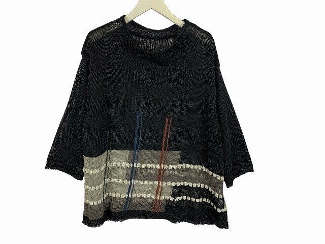 慈雨 / ジウ マツオインターナショナル センソユニコ カットソー メッシュ 透け感 麻混 日本製 レディース サイズ : 40 ブラック拍卖