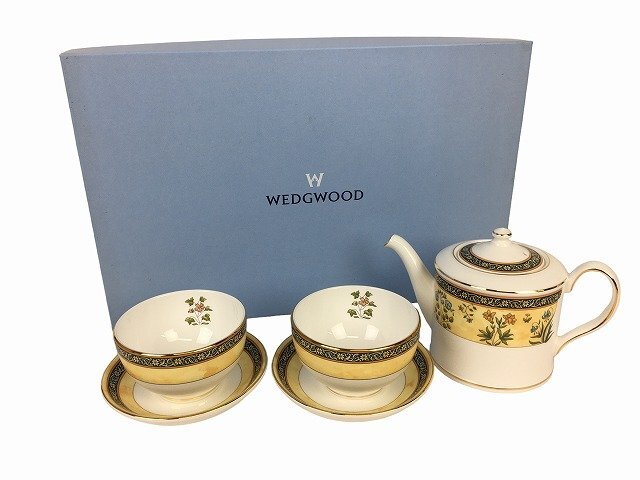 WEDGWOOD/ウェッジウッド インディア ジャパニースカップ&トレー ポット ティーセット イエロー/ホワイト拍卖