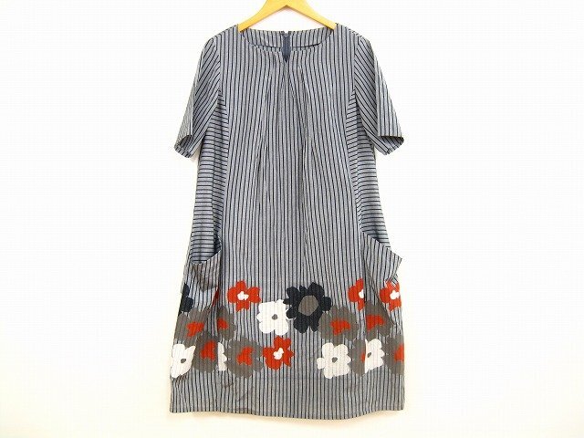 t.b /ティービー マツオインターナショナル ストライプ花柄半袖ワンピース レディース サイズ : 38 ワンピース グレー拍卖