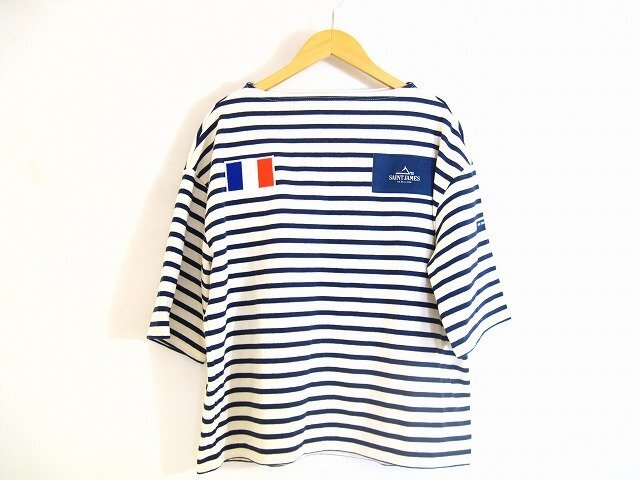 SAINT JAMES / セント・ジェームス ワッペンカットソー ボーダー コットン ボートネック レディース サイズ : S-M ブルー拍卖