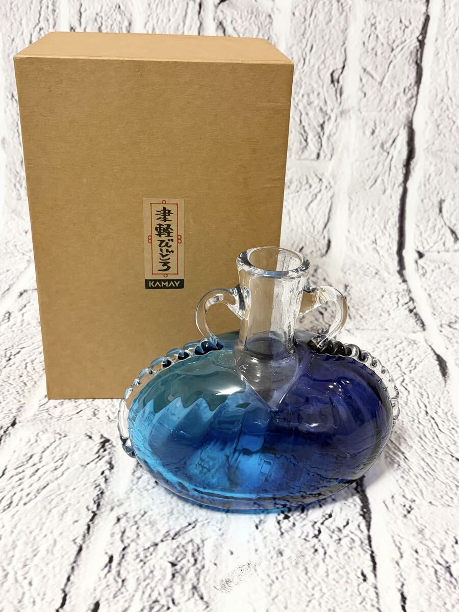 【売り切り】花瓶 フラワーベース 津軽びいどろ ハンドル付 工芸品 5049-6拍卖