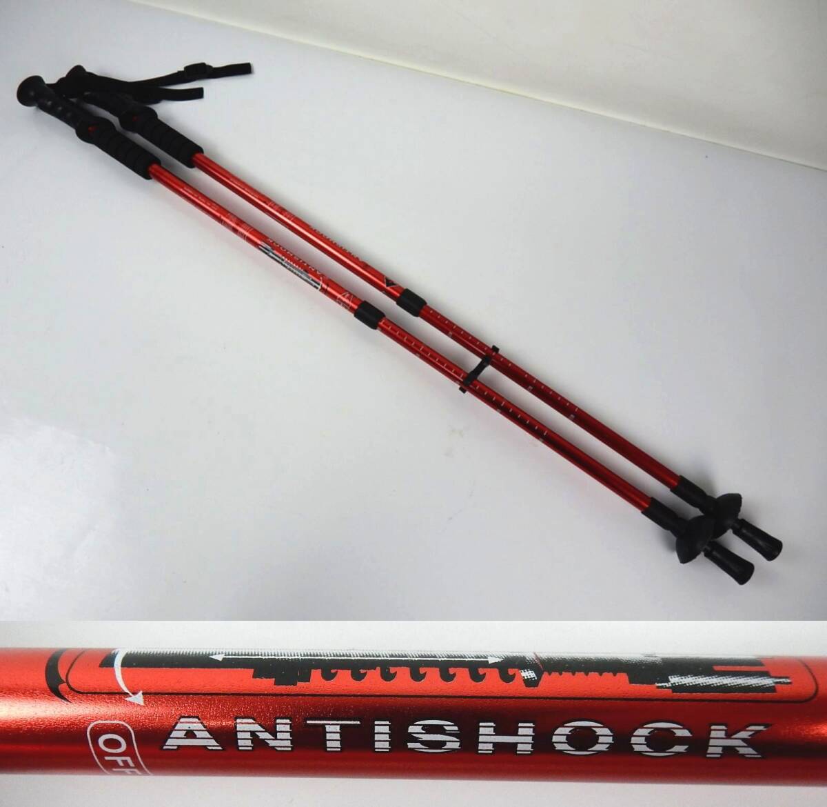 【ANTISHOCK】詳細不明 トレッキングステッキ 衝撃吸収 伸縮 約94~130㎝ アルミ製 ウォーキング補助用 中古品 JUNK 現状渡し 返品不可 拍卖
