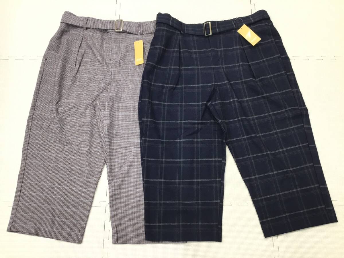 (O)S1727 新品【ウール調ストレッチテーパードパンツ】レディース サイズ 5L 2枚/BELLUNA/ガンクラグ/ネイビー系チェック/大きいサイズ拍卖