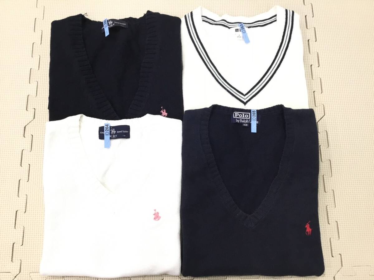 S1747 中古品【スクールベスト】ガールズ/ボーイズ ベスト サイズアソート 4枚/ネイビー/ホワイト/POLO/knight Of Round Table/UNIQRO拍卖