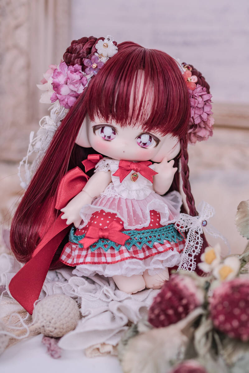 ◆◇MIMIEL◇◆ 7インチカスタムウィッグ/ 三つ編みデザインヘア・赤系/幼SD/TinyFox/Tuesday’s child/子犬わたあめ ※ウィッグのみ拍卖