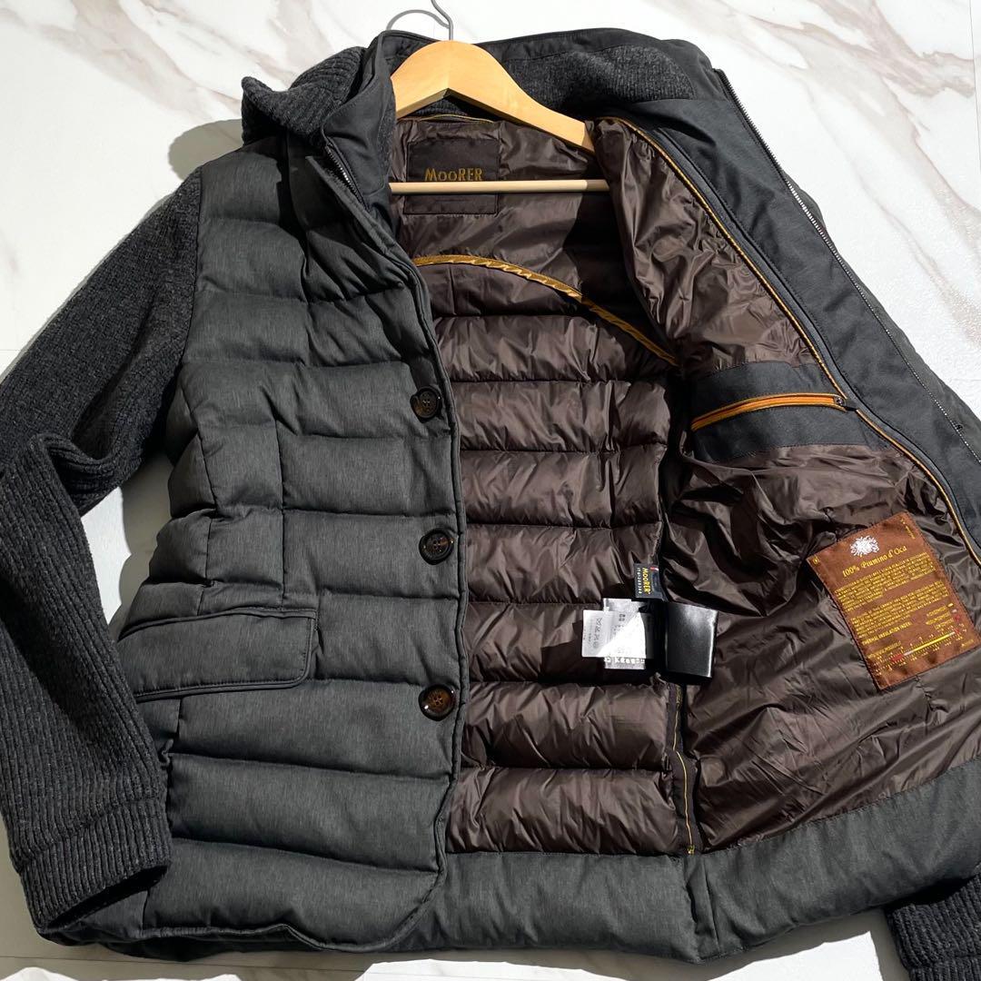 【極美品/M】MOORER ムーレー ダウンジャケット ブルゾン ニット 切替 セーター ストレッチ OREGON-JE 46 グレー系拍卖