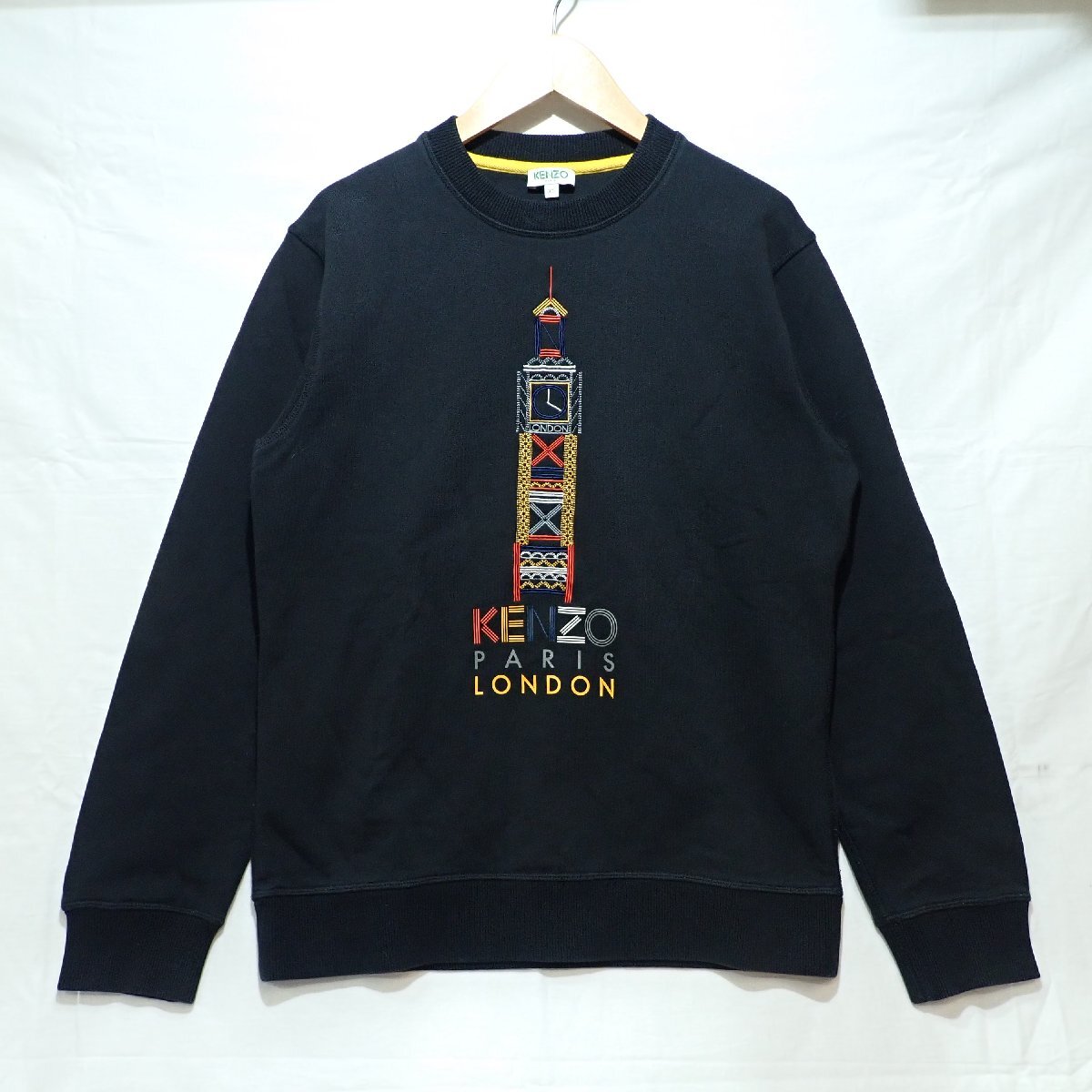 B656 KENZO ケンゾー 刺繍 スウェット F765SW8024X1 ブラック XSサイズ ビッグベン パリス ロンドン レディース メンズ ユニセックス拍卖