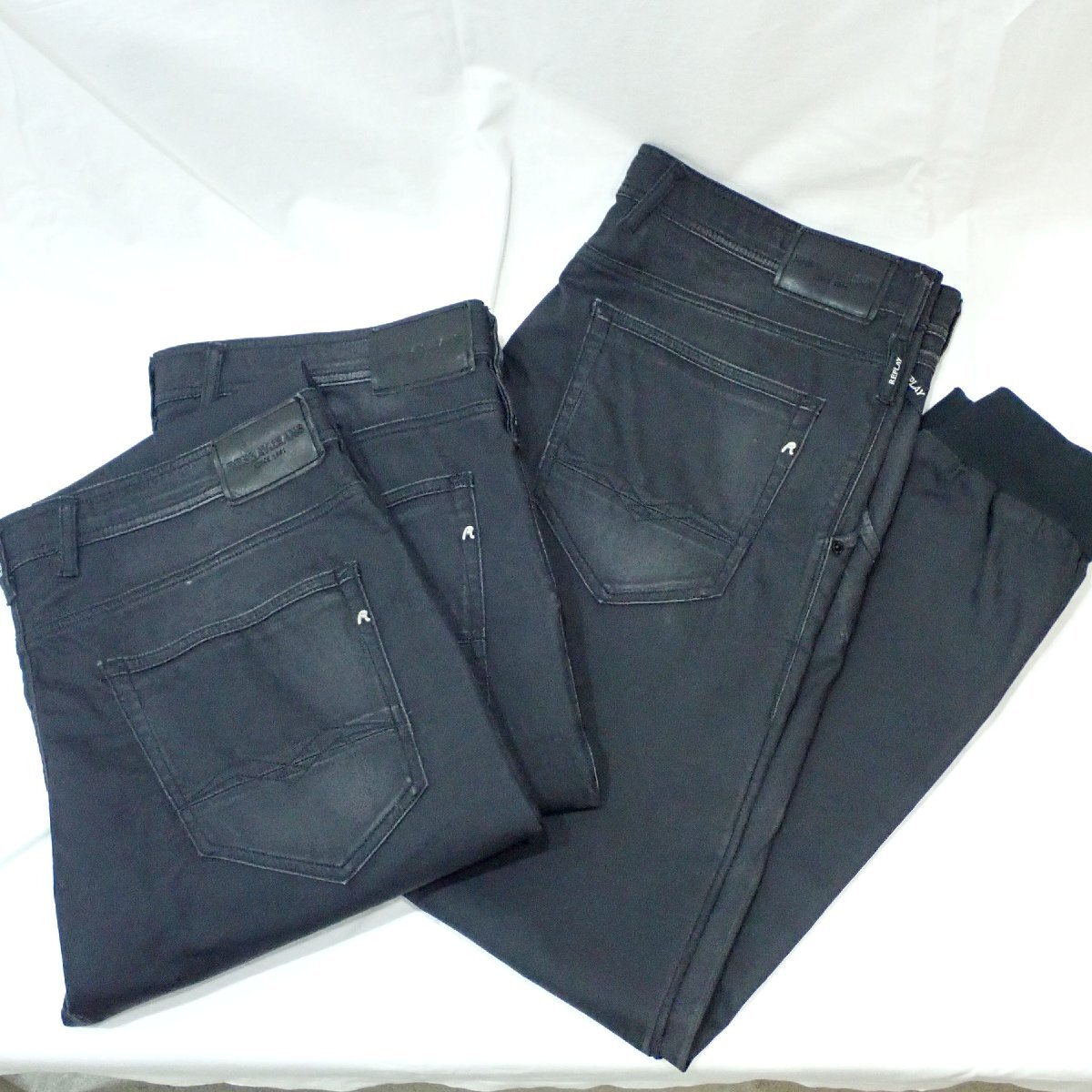 B654 REPLAY リプレイジーンズ デニムジョガーパンツ サイズ表記:36 ブラック系 3点まとめ メンズ古着 ボトムス Gパン拍卖