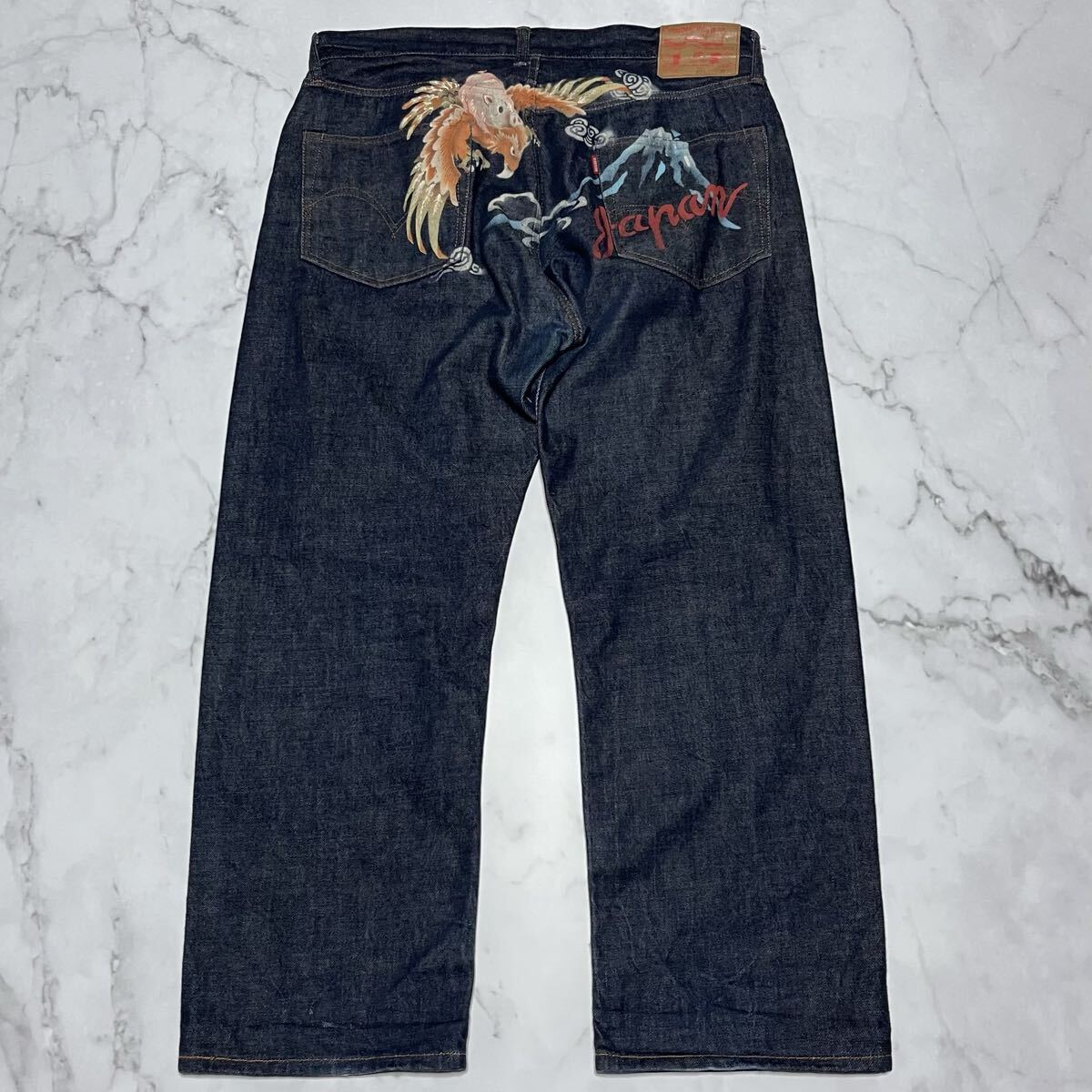 濃紺/36サイズ STUDIO D'ARTISAN ステュディオダルチザン 301 ペイント セルビッジ インディゴ ストレート デニムパンツ ジーンズ拍卖