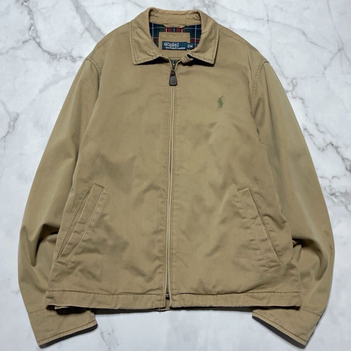 Polo by Ralph Lauren ポロ バイ ラルフローレン 刺繍ロゴ チンストラップ ベージュ スイングトップ ブルゾン ジャケット Mサイズ拍卖